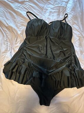 Hot Topic Black Ruffled Swim One-Piece